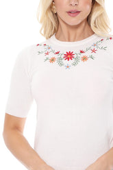 Women’s Daisy Flower Embroidered Knit Pullover Sweater | Zarnesh